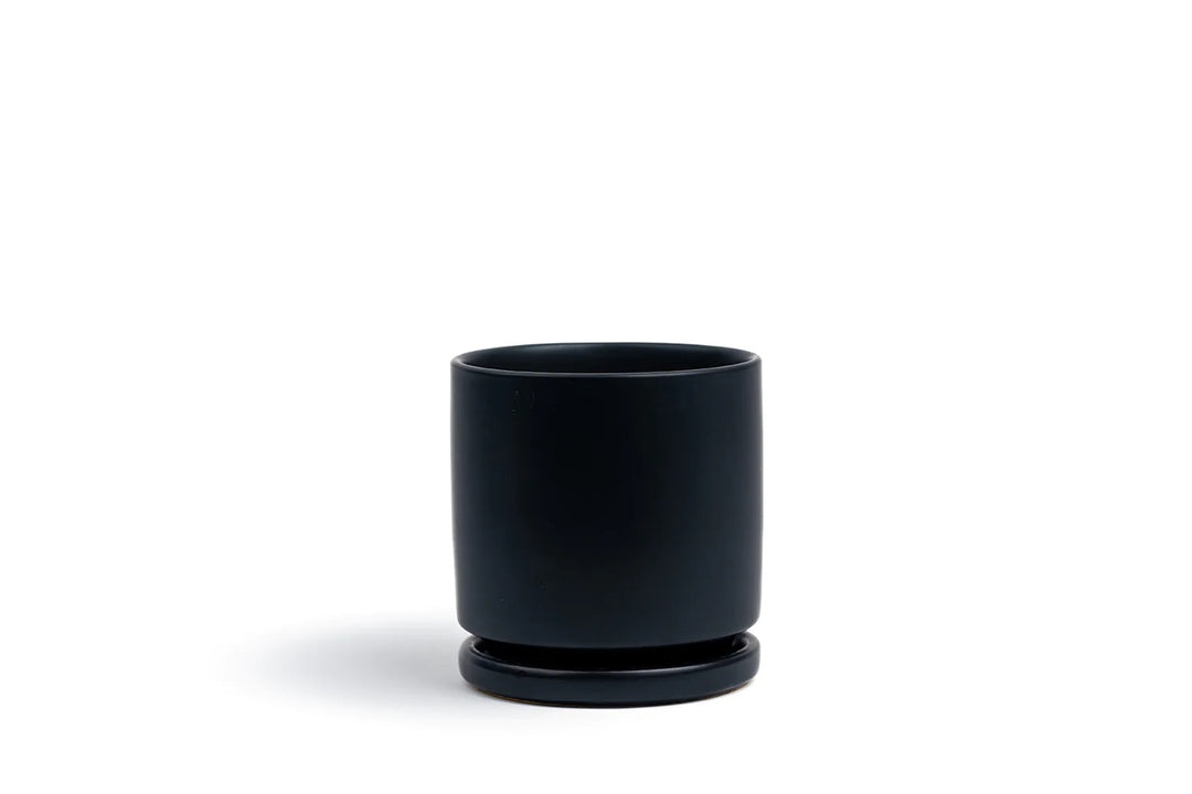 black cylinder plant pot 4.5" Gemstone Cylinder Pot with Water Saucer Black